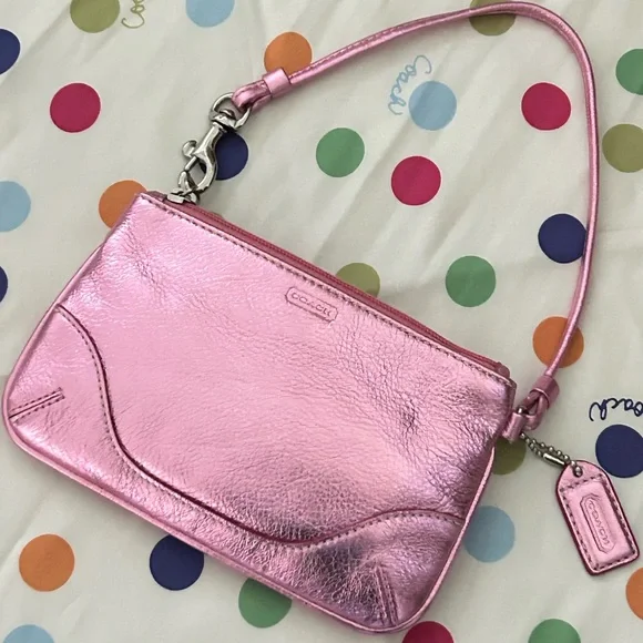 COACH SoHo Metallic Pink Leather Wristlet - Picture 1 of 6